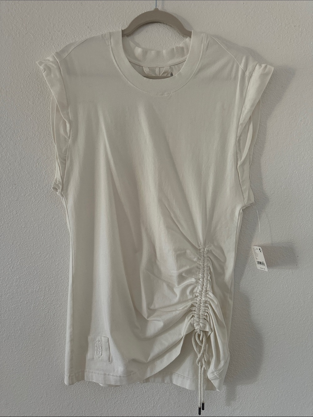 NWT! FREE PEOPLE MOVEMENT White Drawstring Ruched Longline Fitted Tank Top, XS